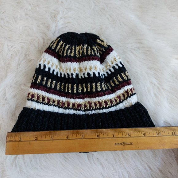 Bebe Women's Navy and Gold Knitted Hat One Size Fit All - Picture 7 of 7